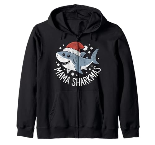 Mama Sharkmas Lustiger Hai Weihnachtsmannmütze Hässlicher Weihnachtspullover Kapuzenjacke von Mama Shark Santa Hat Ugly Christmas Sweater