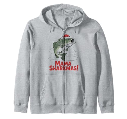 Mama Sharkmas Lustiger Hai Weihnachtsmannmütze Hässlicher Weihnachtspullover Kapuzenjacke von Mama Shark Santa Hat Ugly Christmas Sweater