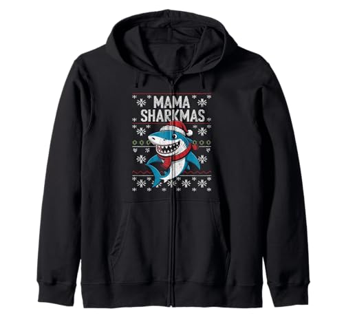 Mama Sharkmas Lustiger Hai Weihnachtsmannmütze Hässlicher Weihnachtspullover Kapuzenjacke von Mama Shark Santa Hat Ugly Christmas Sweater