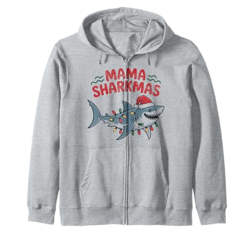 Mama Sharkmas Lustiger Hai Weihnachtsmannmütze Hässlicher Weihnachtspullover Kapuzenjacke von Mama Shark Santa Hat Ugly Christmas Sweater