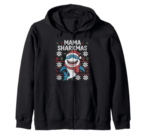 Mama Sharkmas Lustiger Hai Weihnachtsmannmütze Hässlicher Weihnachtspullover Kapuzenjacke von Mama Shark Santa Hat Ugly Christmas Sweater