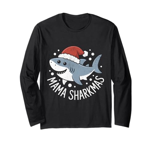 Mama Sharkmas Lustiger Hai Weihnachtsmannmütze Hässlicher Weihnachtspullover Langarmshirt Mama Sharkmas Lustiger Hai Weihnachtsmannmütze Hässlicher Weihnachtspullover Langarmshirt von Mama Shark Santa Hat Ugly Christmas Sweater