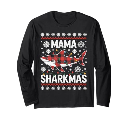 Mama Sharkmas Lustiger Hai Weihnachtsmannmütze Hässlicher Weihnachtspullover Langarmshirt von Mama Shark Santa Hat Ugly Christmas Sweater