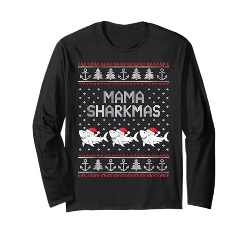 Mama Sharkmas Lustiger Hai Weihnachtsmannmütze Hässlicher Weihnachtspullover Langarmshirt Mama Sharkmas Lustiger Hai Weihnachtsmannmütze Hässlicher Weihnachtspullover Langarmshirt von Mama Shark Santa Hat Ugly Christmas Sweater
