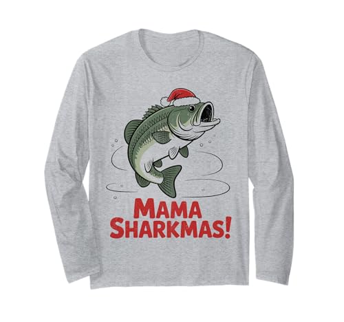 Mama Sharkmas Lustiger Hai Weihnachtsmannmütze Hässlicher Weihnachtspullover Langarmshirt von Mama Shark Santa Hat Ugly Christmas Sweater