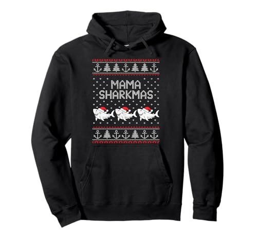Mama Sharkmas Lustiger Hai Weihnachtsmannmütze Hässlicher Weihnachtspullover Pullover Hoodie von Mama Shark Santa Hat Ugly Christmas Sweater