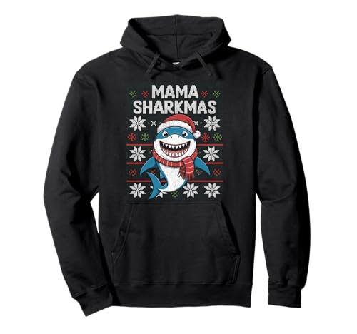 Mama Sharkmas Lustiger Hai Weihnachtsmannmütze Hässlicher Weihnachtspullover Pullover Hoodie von Mama Shark Santa Hat Ugly Christmas Sweater