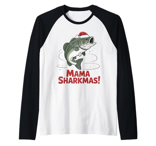 Mama Sharkmas Lustiger Hai Weihnachtsmannmütze Hässlicher Weihnachtspullover Raglan von Mama Shark Santa Hat Ugly Christmas Sweater