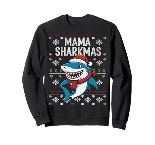 Mama Sharkmas Lustiger Hai Weihnachtsmannmütze Hässlicher Weihnachtspullover Sweatshirt von Mama Shark Santa Hat Ugly Christmas Sweater