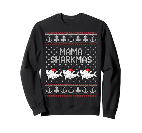 Mama Sharkmas Lustiger Hai Weihnachtsmannmütze Hässlicher Weihnachtspullover Sweatshirt von Mama Shark Santa Hat Ugly Christmas Sweater