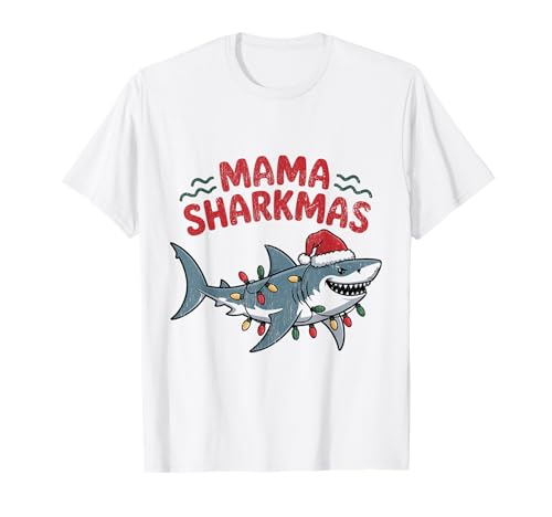 Mama Sharkmas Lustiger Hai Weihnachtsmannmütze Hässlicher Weihnachtspullover T-Shirt von Mama Shark Santa Hat Ugly Christmas Sweater
