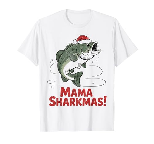 Mama Sharkmas Lustiger Hai Weihnachtsmannmütze Hässlicher Weihnachtspullover T-Shirt von Mama Shark Santa Hat Ugly Christmas Sweater