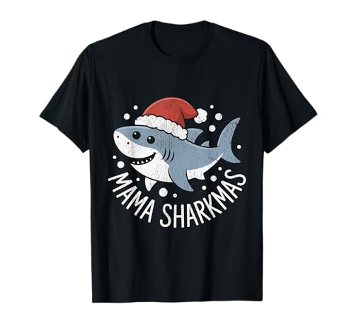 Mama Sharkmas Lustiger Hai Weihnachtsmannmütze Hässlicher Weihnachtspullover T-Shirt von Mama Shark Santa Hat Ugly Christmas Sweater