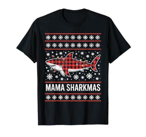 Mama Sharkmas Lustiger Hai Weihnachtsmannmütze Hässlicher Weihnachtspullover T-Shirt von Mama Shark Santa Hat Ugly Christmas Sweater