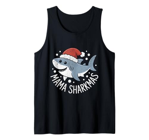 Mama Sharkmas Lustiger Hai Weihnachtsmannmütze Hässlicher Weihnachtspullover Tank Top von Mama Shark Santa Hat Ugly Christmas Sweater