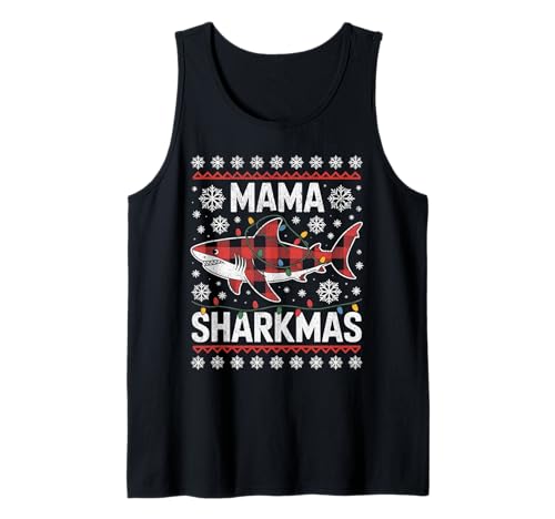 Mama Sharkmas Lustiger Hai Weihnachtsmannmütze Hässlicher Weihnachtspullover Tank Top von Mama Shark Santa Hat Ugly Christmas Sweater