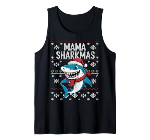 Mama Sharkmas Lustiger Hai Weihnachtsmannmütze Hässlicher Weihnachtspullover Tank Top von Mama Shark Santa Hat Ugly Christmas Sweater