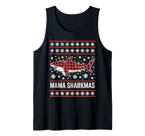 Mama Sharkmas Lustiger Hai Weihnachtsmannmütze Hässlicher Weihnachtspullover Tank Top von Mama Shark Santa Hat Ugly Christmas Sweater