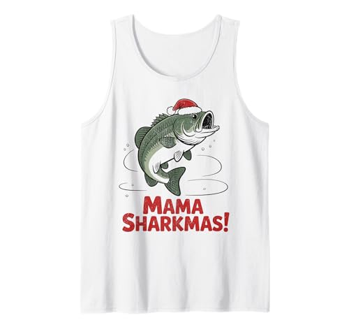 Mama Sharkmas Lustiger Hai Weihnachtsmannmütze Hässlicher Weihnachtspullover Tank Top von Mama Shark Santa Hat Ugly Christmas Sweater