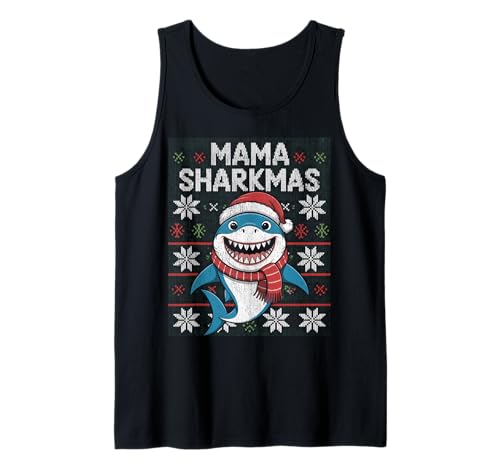 Mama Sharkmas Lustiger Hai Weihnachtsmannmütze Hässlicher Weihnachtspullover Tank Top von Mama Shark Santa Hat Ugly Christmas Sweater