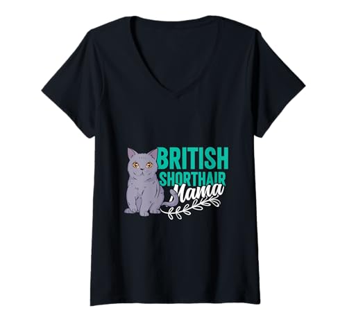 Damen Katzenmama BRITISCHE KURZHAAR Mama Lustig Britische Kurzhaar T-Shirt mit V-Ausschnitt Damen Katzenmama BRITISCHE KURZHAAR Mama Lustig Britische Kurzhaar T-Shirt mit V-Ausschnitt von Mama Shirt Britisch Kurzhaar Katze Geschenk Frauen