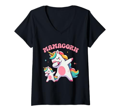 Damen Mamacorn Dabbing Unicorn Lover Elternteil Mama Regenbogen Damen T-Shirt mit V-Ausschnitt Damen Mamacorn Dabbing Unicorn Lover Elternteil Mama Regenbogen Damen T-Shirt mit V-Ausschnitt von Mama Unicorn Costume Mother's Day Gifts