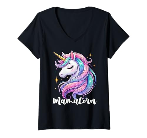 Damen Mamacorn Einhorn-Liebhaber, bunte Eltern, Mutter, Regenbogen-Frauen T-Shirt mit V-Ausschnitt Damen Mamacorn Einhorn-Liebhaber, bunte Eltern, Mutter, Regenbogen-Frauen T-Shirt mit V-Ausschnitt von Mama Unicorn Costume Mother's Day Gifts