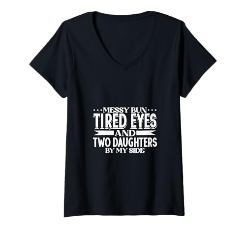 Damen Mama Alltag - Zwei Töchter T-Shirt mit V-Ausschnitt von Mama mit Töchtern Designs