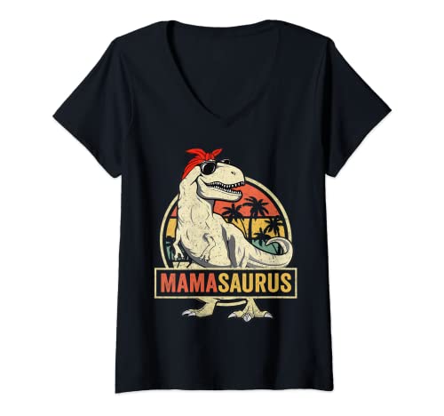Damen Mamasaurus Dinosaur Mother's Day & Mother Gift T-Shirt mit V-Ausschnitt von Mama & Muttertag Shirts