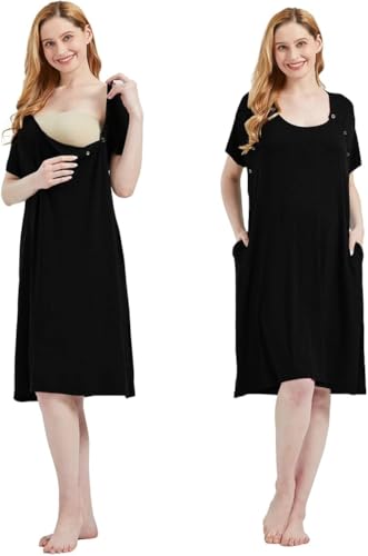 Mama & Wish Arbeits- und Lieferkittel, 3-in-1, Arbeits-, Liefer- und Stillmantel für Krankenhaus, aus ultraweichem Stoff für ultimativen Komfort, Schwarz (klein), Schwarz, Small von Mama & Wish