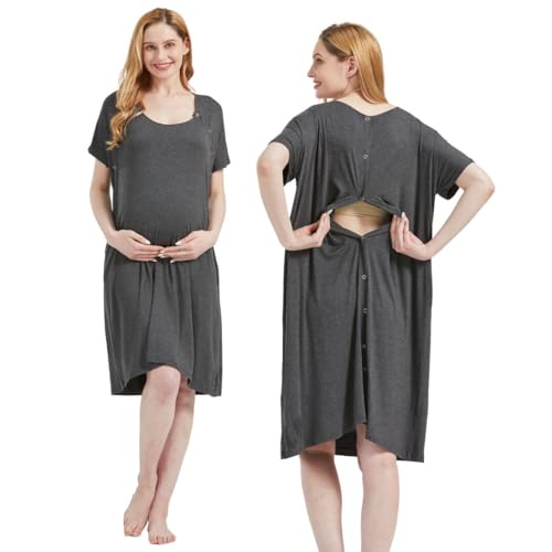Mama & Wish Arbeits- und Lieferkleid, 3-in-1, Arbeits-, Liefer- und Stillmantel für Krankenhaus, hergestellt aus ultraweichem Stoff für ultimativen Komfort. Grau (Medium), GRAU, Medium von Mama & Wish
