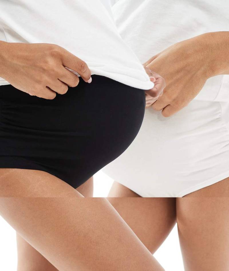 Mama. licious Maternity - 2er-Pack superweiche, brasilianische Umstandsslips in Schwarz und Weiß mit hohem Bund von Mama.licious