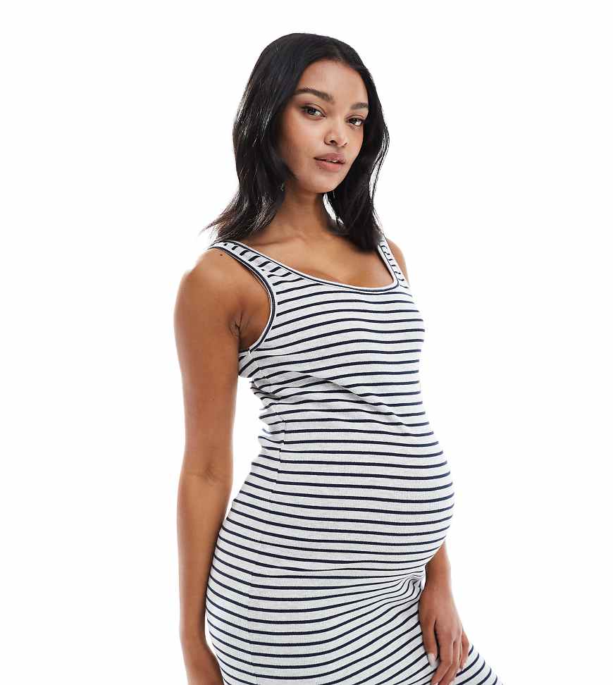 Mama. licious Maternity - Geripptes, gestreiftes Midi-Tanktop-Kleid in Grau und Blau von Mama.licious