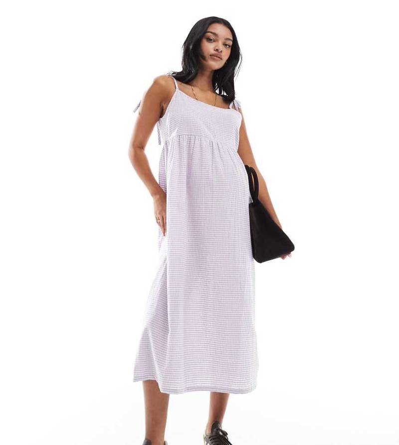 Mama. licious Maternity - Midikleid aus Baumwolle mit Vichy-Karo in Flieder-Weiß von Mama.licious