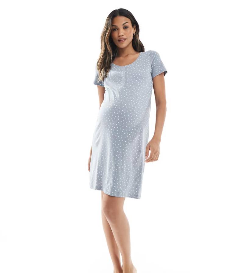 Mama. licious Maternity - Nachthemd in zartem Grau mit Still-Funktion und Herzmuster-Marineblau von Mama.licious