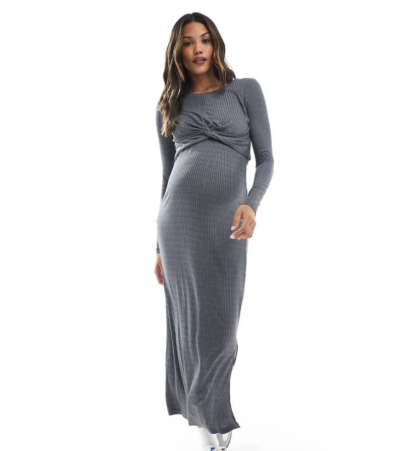Mama. licious Maternity - Rock aus geripptem Jersey in meliertem Grau, Kombiteil von Mama.licious