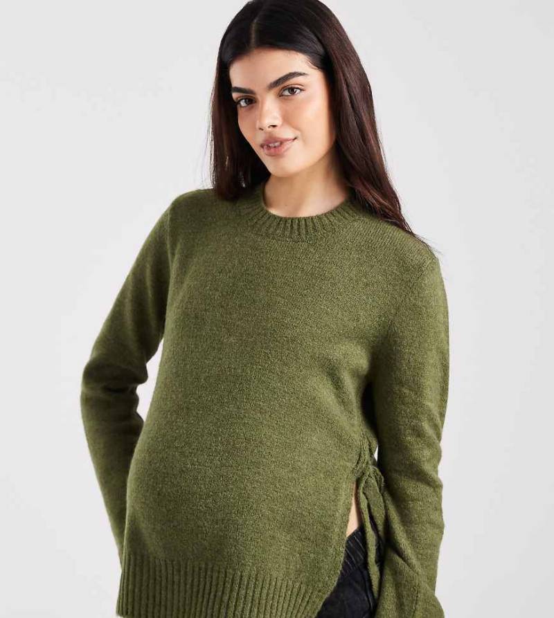 Mama. licious Maternity - Strickpullover in Dunkelgrün mit seitlicher Bindung von Mama.licious