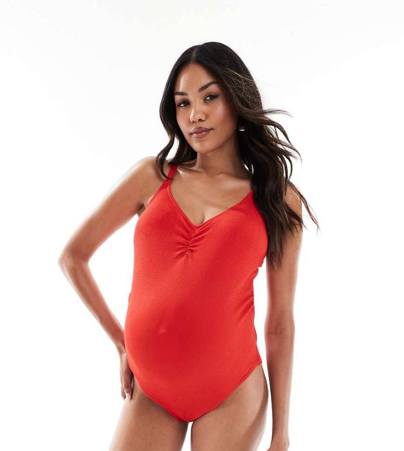 Mama. licious Maternity - Umstands-Badeanzug in Rot mit Raffung vorne von Mama.licious