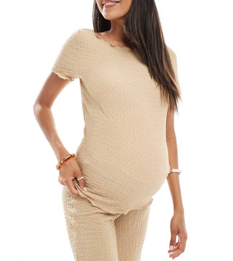 Mama. licious - Strukturiertes Jersey-T-Shirt in Cremeweiß mit U-Boot-Ausschnitt und Kräuselsaum, Kombiteil von Mama.licious