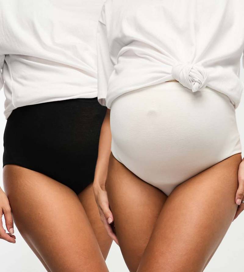 Mamalicious Maternity - 2er-Pack stützende Slips in Weiß und Schwarz mit hoher Taille-Bunt von Mama.licious