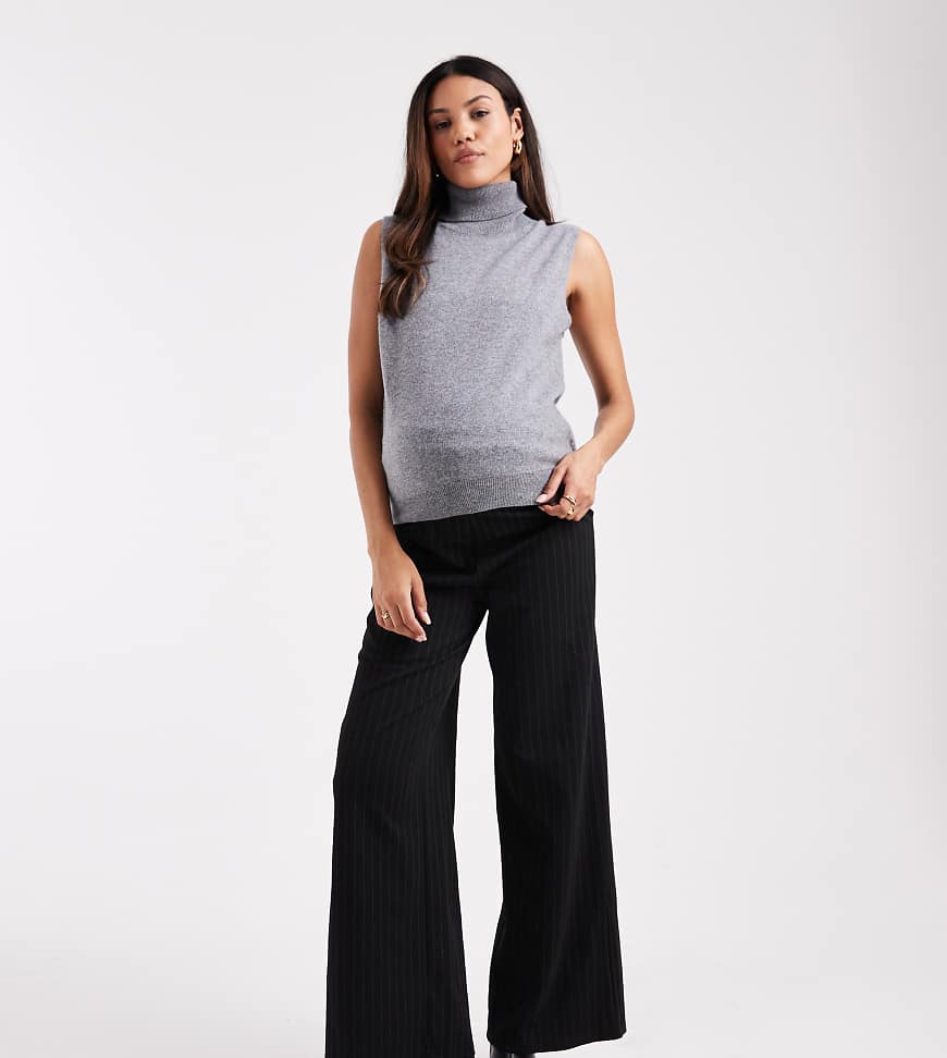 Mamalicious Maternity - Elegante Umstandshose mit weitem Bein in Schwarz und Grau mit Nadelstreifen von Mama.licious
