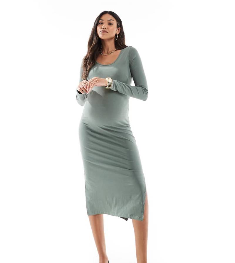 Mamalicious Maternity - Figurbetontes Jersey-Midikleid in Khaki-Grün von Mama.licious