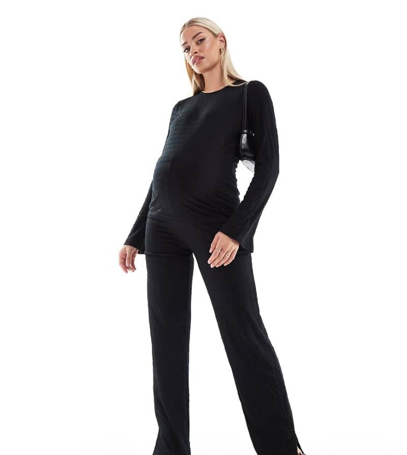 Mamalicious Maternity - Gerade geschnittene, strukturierte Hose in Schwarz, Kombiteil von Mama.licious