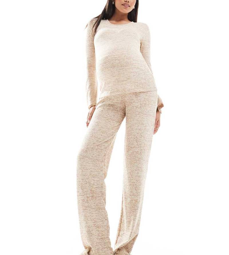 Mamalicious Maternity - Gerippte Jersey-Schlaghose in meliertem Beige, Kombiteil-Neutral von Mama.licious