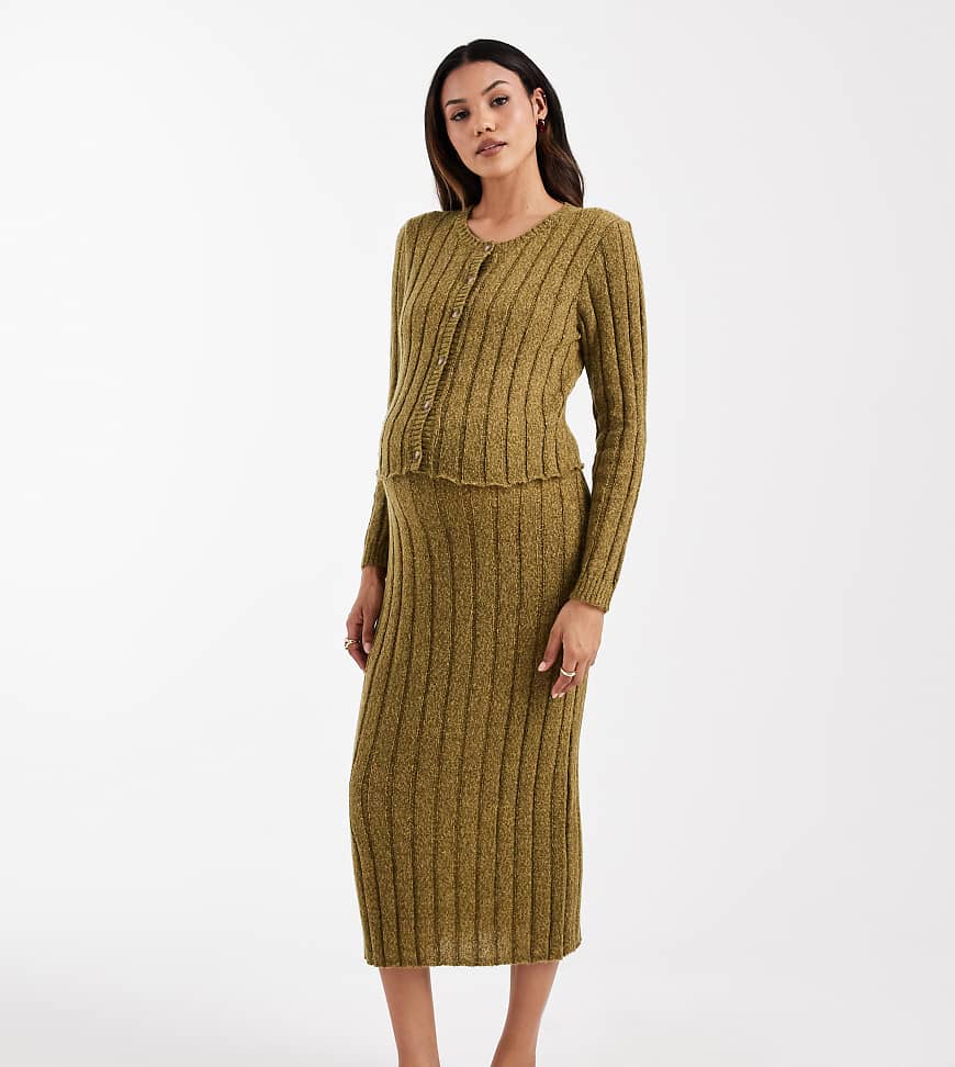 Mamalicious Maternity - Gerippter Midi-Strickrock in Gelbgrün, Kombiteil von Mama.licious