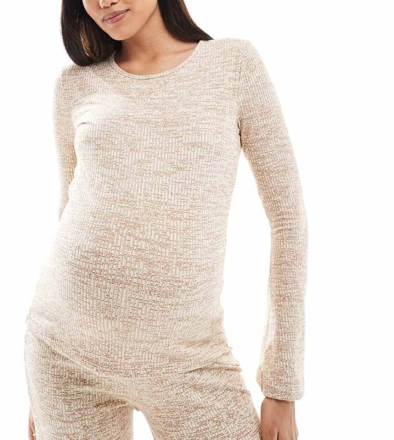 Mamalicious Maternity - Geripptes Jersey-Oberteil in meliertem Beige, Kombiteil-Neutral von Mama.licious