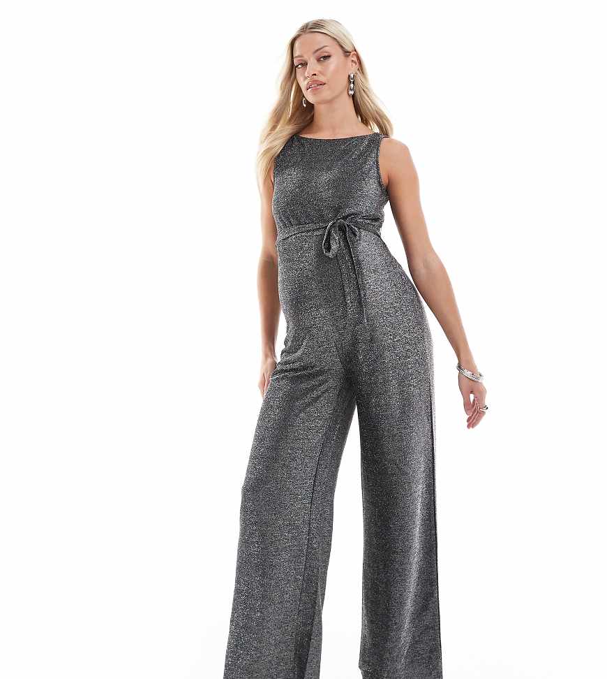 Mamalicious Maternity - Glitzernder Jersey-Jumpsuit in Schwarz mit weitem Bein, Umstandsmode von Mama.licious