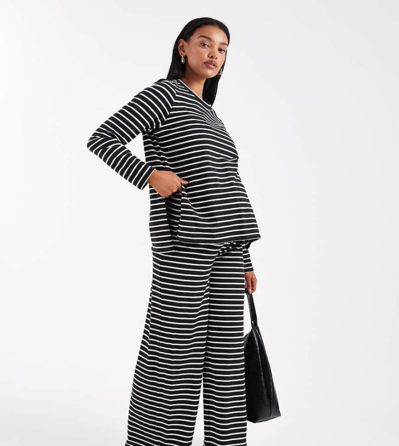 Mamalicious Maternity - Hose aus weichem Jersey mit schwarzen und weißem Streifen und weitem Bein, Kombiteil, Umstandsmode von Mama.licious