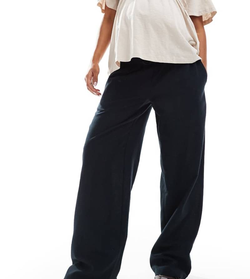 Mamalicious Maternity - Hose in Schwarz mit Leinenanteil und weitem Bein, Umstandsmode von Mama.licious