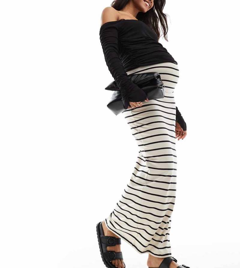 Mamalicious Maternity - Jersey-Maxirock in gestreiftem Cremeweiß mit Überbauchbund-Neutral von Mama.licious